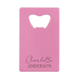 Abrebotellas De Tarjeta De Crédito Minimalista Estilo Monograma Nombre Rosa