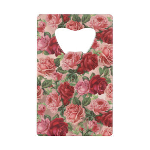 Abrebotellas De Tarjeta De Crédito Moda Elegante Vintage Roses Roses Rojos Floral