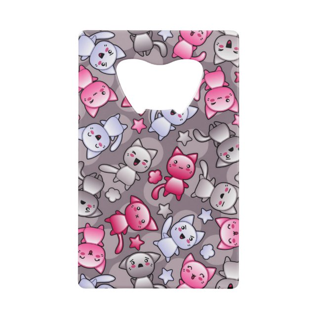 Abrebotellas De Tarjeta De Crédito modelo con los gatos lindos del doodle del kawaii (Anverso)