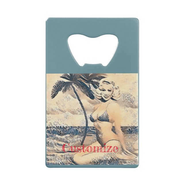Abrebotellas De Tarjeta De Crédito Modelo de bikini rubio de rodilla Thunder_Cove (Anverso)
