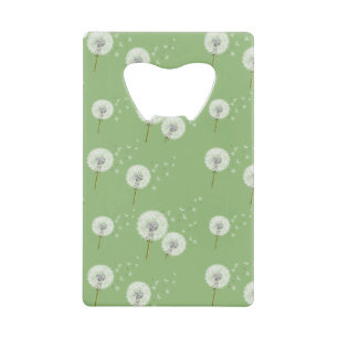 Abrebotellas De Tarjeta De Crédito Modelo del diente de león en fondo verde