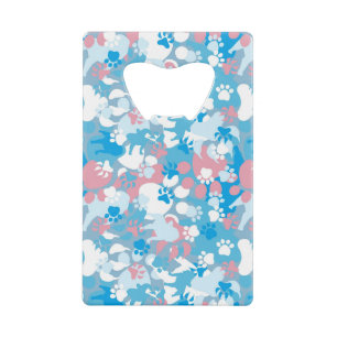 Abrebotellas De Tarjeta De Crédito Modelo rosado y azul del perro del camuflaje