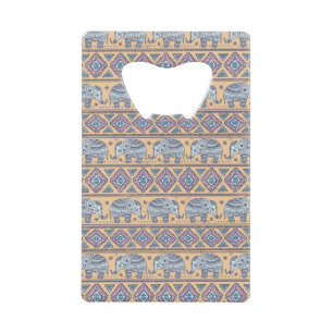 Abrebotellas De Tarjeta De Crédito Modelo tribal del elefante étnico azul