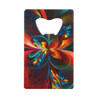 Abrebotellas De Tarjeta De Crédito Modern Floral Resumen Art Naranja Patrón Azul #14