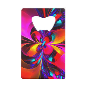 Abrebotellas De Tarjeta De Crédito Modern Floral Resumen Arte Patrón Azul Rojo #07