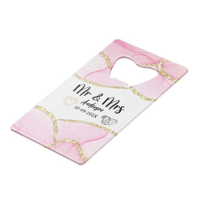 Abrebotellas De Tarjeta De Crédito Modern Pink and Gold Mr. (Ángulo frontal)