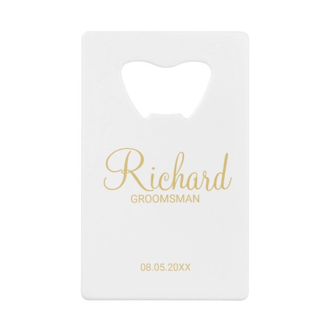 Abrebotellas De Tarjeta De Crédito Moderno guión Gold Personalizado Groomsman (Anverso)