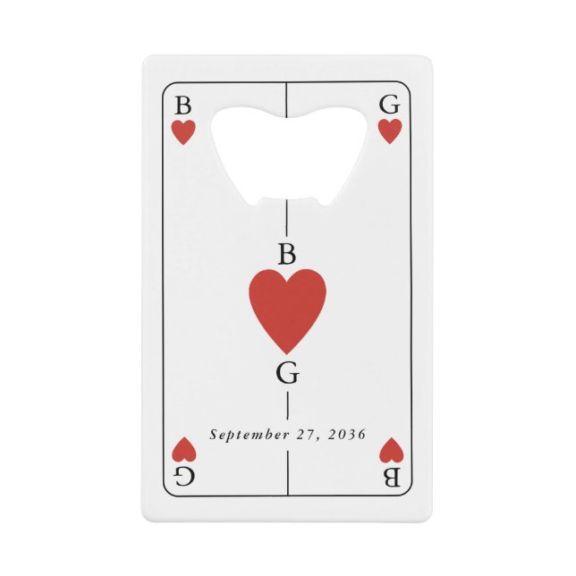 Abrebotellas De Tarjeta De Crédito Monogram Hearts Playing Card Wedding Bar Bottle (Anverso)