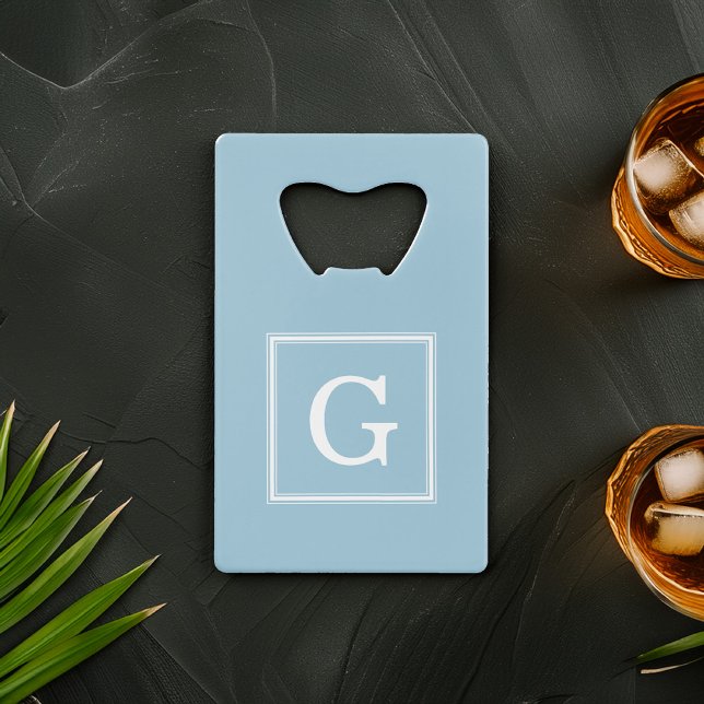 Abrebotellas De Tarjeta De Crédito Monograma con marco azul claro (Subido por el creador)