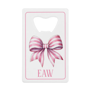 Abrebotellas De Tarjeta De Crédito Monograma de Arco de Acuarela Rosa y Blanco Coster