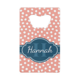 Abrebotellas De Tarjeta De Crédito Monograma de la Marina de Patrón Blanco Rosa