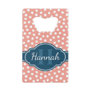 Abrebotellas De Tarjeta De Crédito Monograma de la Marina de Patrón Blanco Rosa