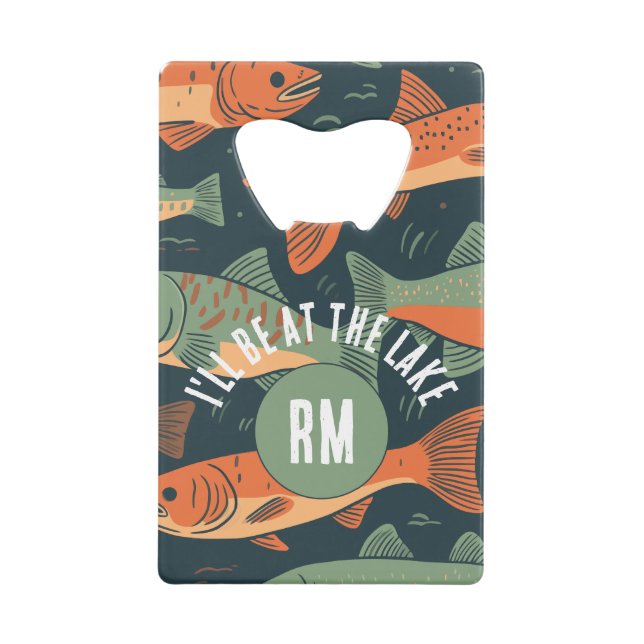 Abrebotellas De Tarjeta De Crédito Monograma de pesca de trucha (Anverso)