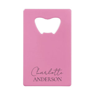Abrebotellas De Tarjeta De Crédito Monograma minimalista elegante nombre rosa