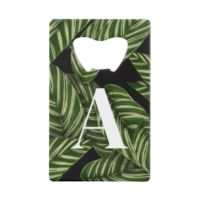 Abrebotellas De Tarjeta De Crédito Monograma moderno de impresión de palma de hojas t (Anverso)