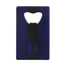 Abrebotellas De Tarjeta De Crédito Monograma Negro/Azul Marino Oscuro con raya fina