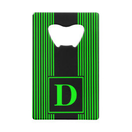 Abrebotellas De Tarjeta De Crédito Monograma negro con franja verde lima