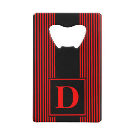 Abrebotellas De Tarjeta De Crédito Monograma Negro/Rojo a Rayas Finas
