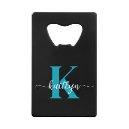 Abrebotellas De Tarjeta De Crédito Monograma Negro Teal