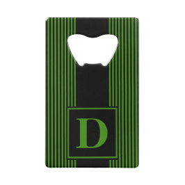Abrebotellas De Tarjeta De Crédito Monograma Negro/Verde con raya fina