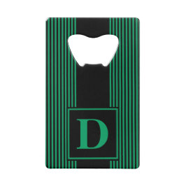 Abrebotellas De Tarjeta De Crédito Monograma Negro/Verde Trébol con Franjas