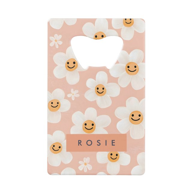 Abrebotellas De Tarjeta De Crédito Monograma Patrón floral de sonrisa personalizada D (Anverso)
