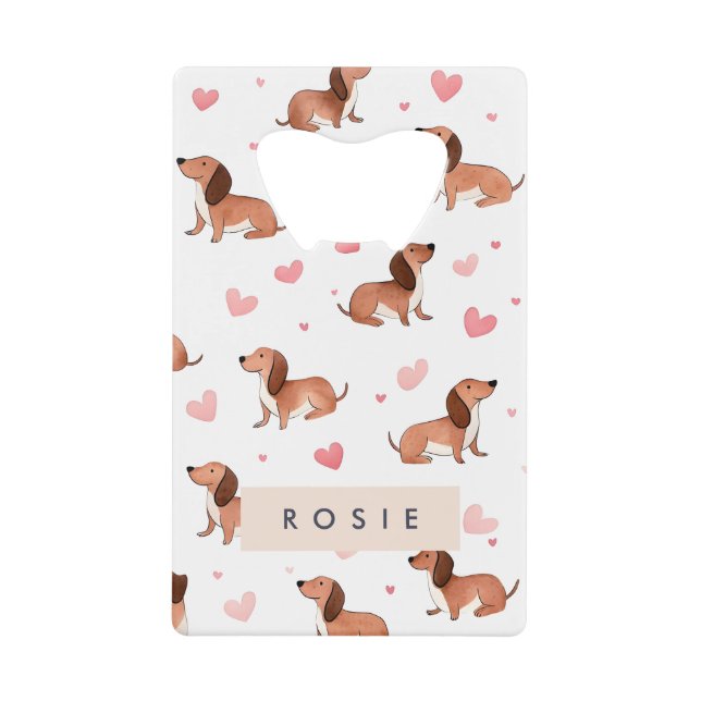 Abrebotellas De Tarjeta De Crédito Monograma Perro Cute Dachshund Personalizado (Anverso)