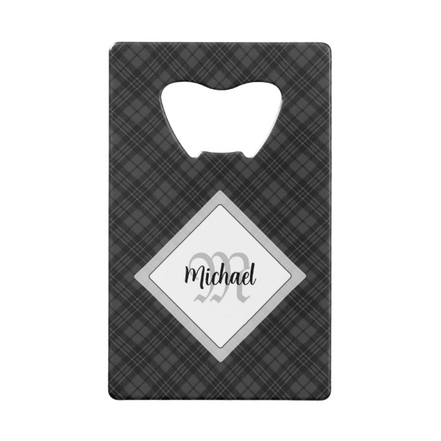 Abrebotellas De Tarjeta De Crédito Monograma personalizado del blanco negro de moda (Anverso)