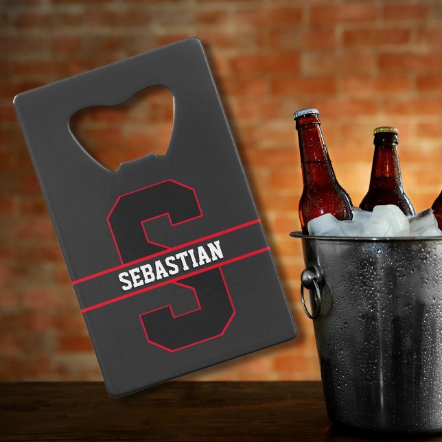 Abrebotellas De Tarjeta De Crédito Monograma personalizado deportivo de blanco rojo n (Subido por el creador)