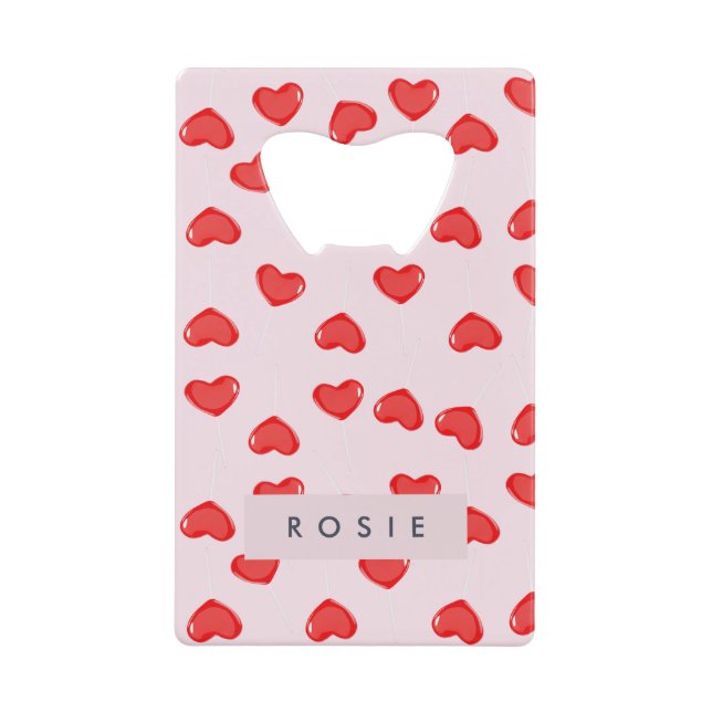 Abrebotellas De Tarjeta De Crédito Monograma personalizado Lolipop Valentines (Anverso)