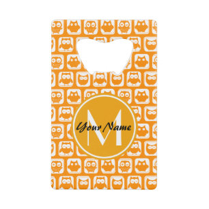 Abrebotellas De Tarjeta De Crédito Monograma Personalizado naranja Owls
