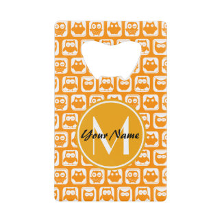 Abrebotellas De Tarjeta De Crédito Monograma Personalizado naranja Owls