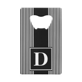 Abrebotellas De Tarjeta De Crédito Monograma Pinstripe Negro/Blanco