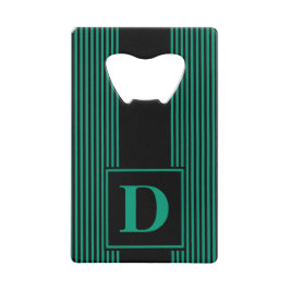 Abrebotellas De Tarjeta De Crédito Monograma Pinstripe negro/verde esmeralda