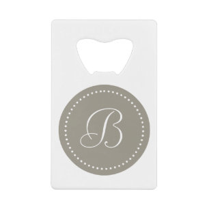 Abrebotellas De Tarjeta De Crédito Monograma Redondo Borde de Aluminio/Punto Blanco