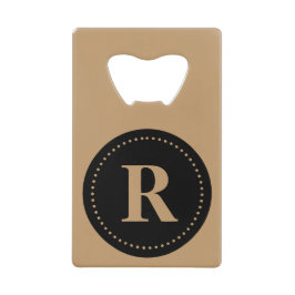 Abrebotellas De Tarjeta De Crédito Monograma redondo negro/marron camello, borde de p