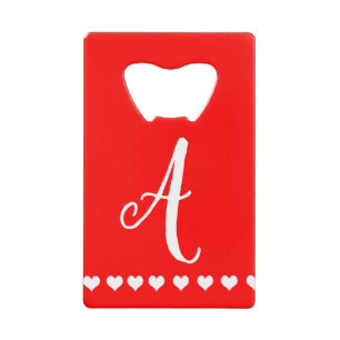 Abrebotellas De Tarjeta De Crédito Monograma rojo y blanco inicial