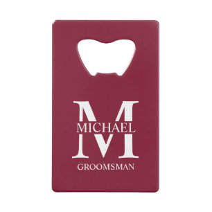 Abrebotellas De Tarjeta De Crédito Monograma y nombre del Groomsman personalizado clá
