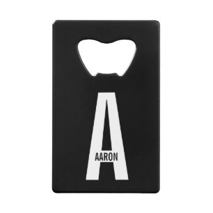 Abrebotellas De Tarjeta De Crédito Monograma y nombre negrita personalizado moderno