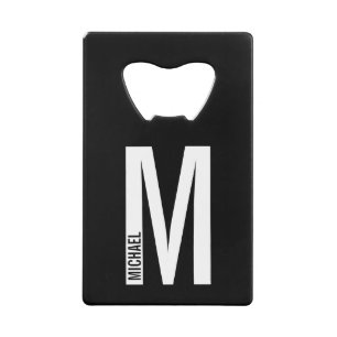 Abrebotellas De Tarjeta De Crédito Monograma y nombre negrita personalizado moderno