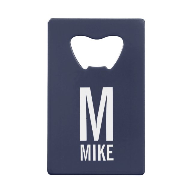 Abrebotellas De Tarjeta De Crédito Monograma y nombre personalizados modernos (Anverso)