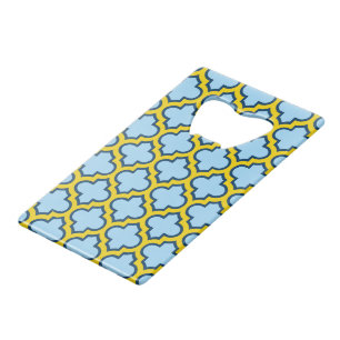 Abrebotellas De Tarjeta De Crédito Mosaico azul y amarillo, Entramado, Quatrefoil