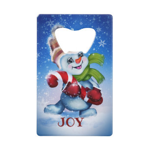 Abrebotellas De Tarjeta De Crédito Muñeco de nieve con bufanda