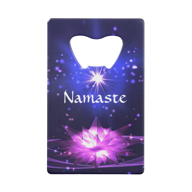 Abrebotellas De Tarjeta De Crédito Namaste Cita Purple Crystal Lotus & Star (Reverso)