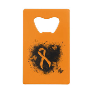 Abrebotellas De Tarjeta De Crédito Naranja Ribbon Grunge Heart