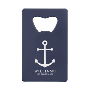 Abrebotellas De Tarjeta De Crédito Nautical Navy Blue Anchor Personalizado Groomsmen