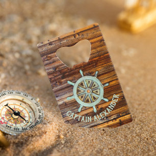 Abrebotellas De Tarjeta De Crédito Nautical Theme Bronze Captains Wheel