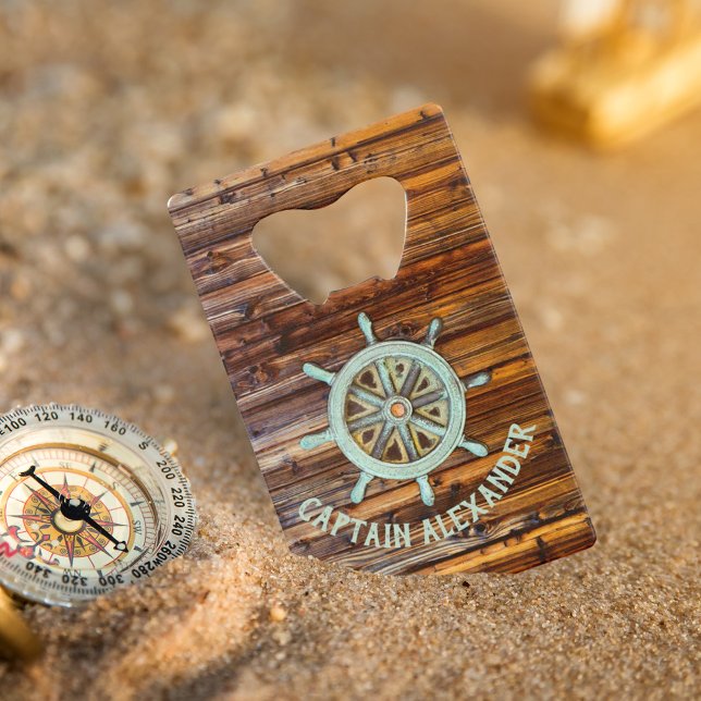 Abrebotellas De Tarjeta De Crédito Nautical Theme Bronze Captains Wheel (Subido por el creador)