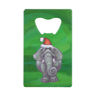 Abrebotellas De Tarjeta De Crédito Navidad del elefante en verde