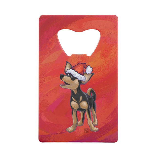 Abrebotellas De Tarjeta De Crédito Navidades Chihuahua En Rojo (Anverso)